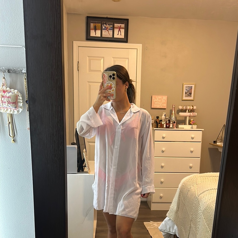 Beach Coverup Mesh Shirt Dress